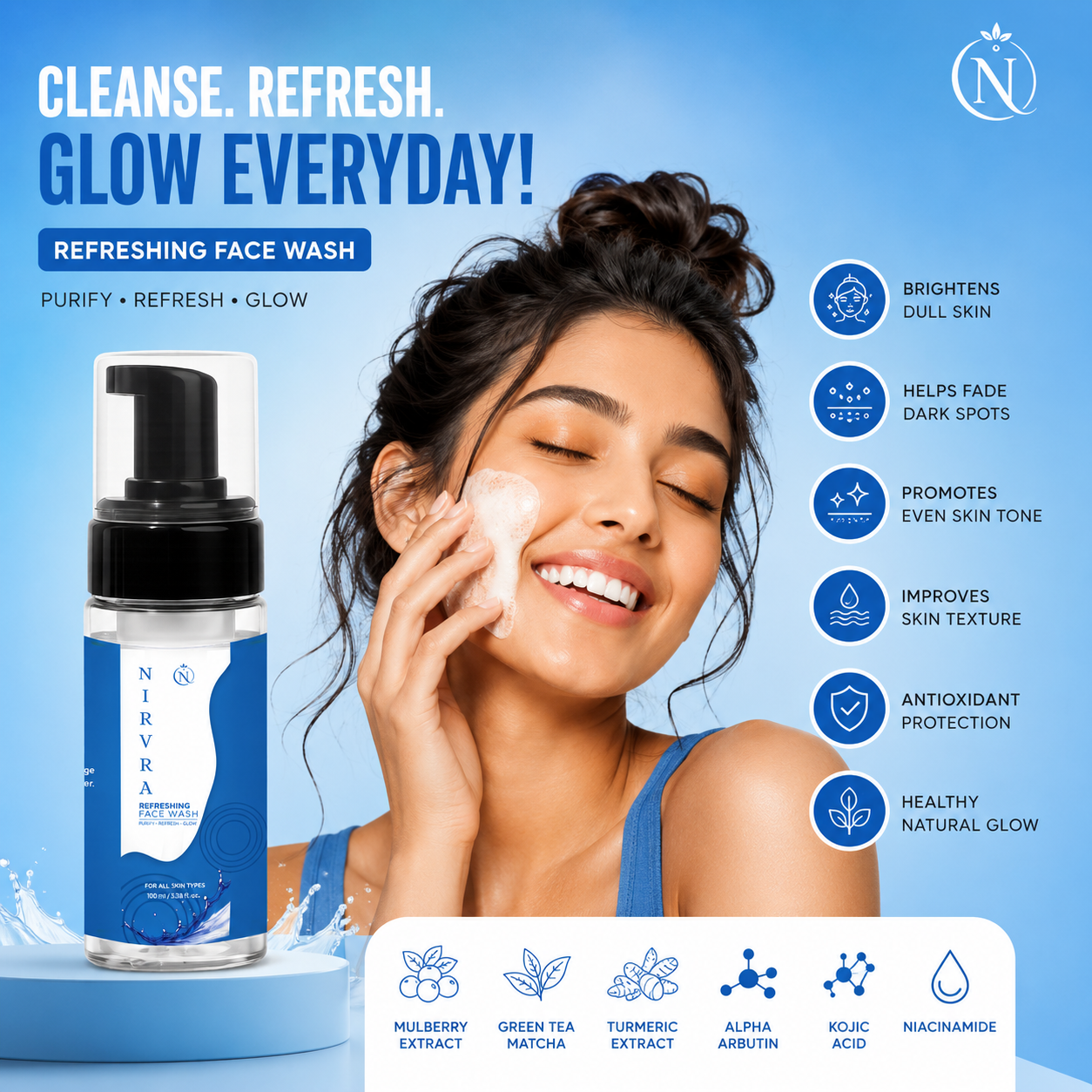 Nirvra Refreshing Face Wash – Brightening Daily Cleanser - Image 3
